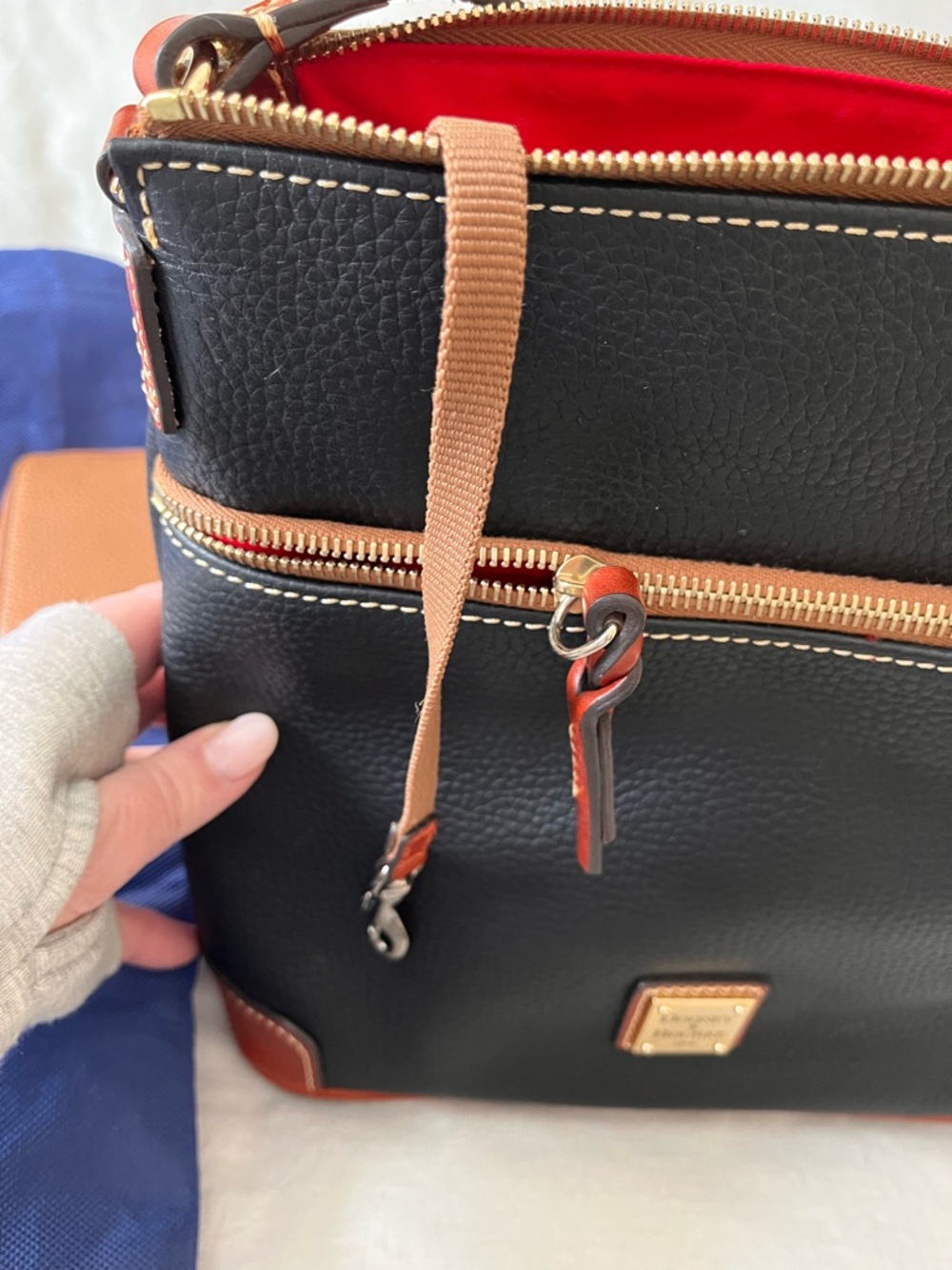 Dooney & Bourke Black Pebbled Leather Messenger with Brown Trim - Picture 2 of 10